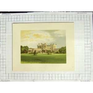  1880 COLOUR PLATE VIEW HIGH CLIFFE MANSION HOUSE GARDEN 