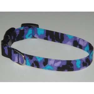 Teal Blue Purple Black Cheetah Leopard Animal Print Dog Collar X Large 