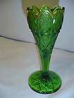 Pattern Glass Emerald Green Pressed Vase 6.5 Vintage