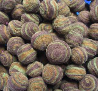Felted Layered Wool Beads/Balls ~Brown, Tan, Khaki ~20 count  
