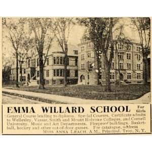   Ad Emma Willard School Anna Leach Troy New York   Original Print Ad