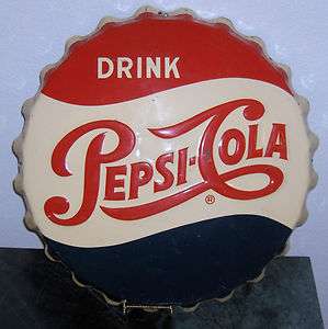 Vintage 1950s Pepsi Cola Metal Bottle Cap Wall Sign Drink Pepsi RA 58 