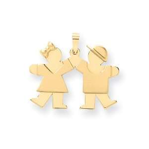  14k Gold Solid Engraveable Small Girl on Left & Boy on 