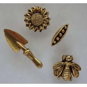   SHIPPING* T807AG Antique Gold Electroplate Garden Push Pins, Set of 21