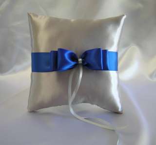 Silver Royal Blue Flower Girl Basket Halo Ring Pillow Guest Book Pen 