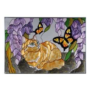  Orange Persian Cat & Monarch Butterfly Painted Art Glass 
