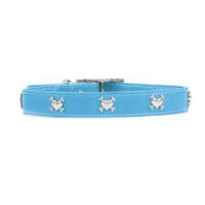   in. x 8 in. Leather Collar with Heart Bones Rivet   Blue