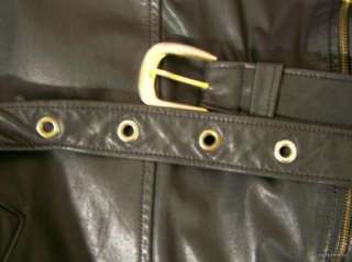VTG VALENTINO Womens Black Soft Leather Coat Jacket w Belt L Large 