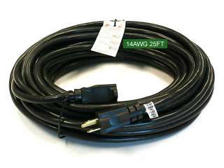 New Black 14AWG Power Extension Cord Cable   25FT  