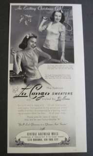 1941 Vintage La Conga Sweater by Lois Anne Christmas Ad  
