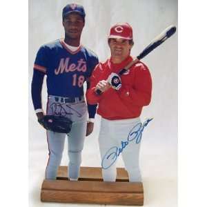  Dwight DOC Gooden & Pete Rose Autographed Stand Up Sports 