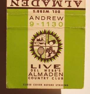 1960s Matchbook Almaden Country Club Webb San Jose CA  