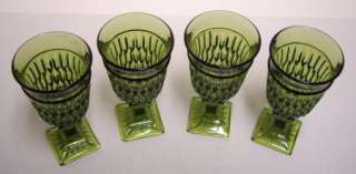 Set of 4 Indiana Glass Mt Vernon Green Wine Glasses Footed Square Base 