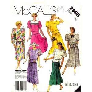  McCalls 2988 Sewing Pattern Misses Top Skirt Bow Tie Size 