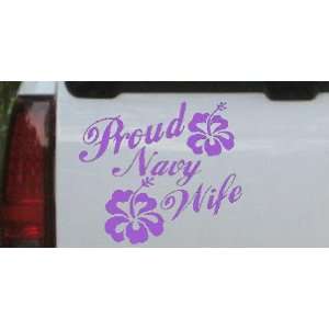 Purple 22in X 25.5in    Proud Navy Wife Hibiscus Flowers Military Car 