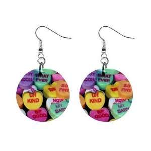 New Valentine Candy Conversation Heart Dangle Button Earrings Jewelry 