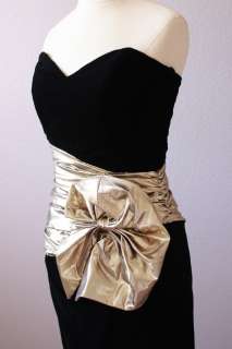 vintage 80s Black + Gold CUMMERBUND Velvet Bandage ORIGAMI BOW Party 