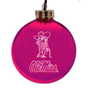  Pack of 2 NCAA Ole Miss Rebels Glass Ball Christmas 
