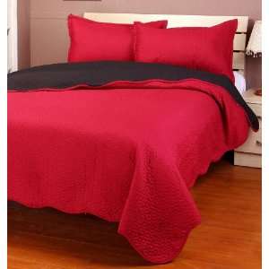 Red/Black Reversible Bedspread/Quilt Set Queen