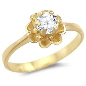   Solitaire CZ Cubic Zirconia Flower Engagement Ring Round Cut 0.25 ct