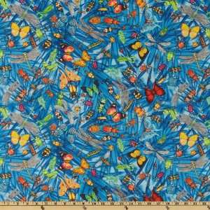  44 Wide Nature Studies Insects Blue Fabric By The Yard 