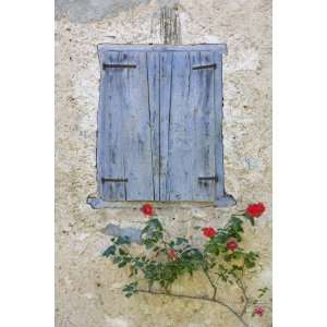 Window Shutters and Roses, Roquefixade, Ariege, Midi Pyrenees, France 