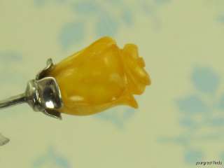   WROUGHT STERLING SILVER & BALTIC BUTTERSCOTCH AMBER ROSE PIN  