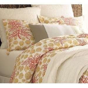  Pottery Barn Red Coral Organic Duvet Cover & Sham