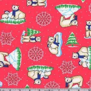  45 Wide Flannel Polar Bears and Snow Pink Fabric By The 
