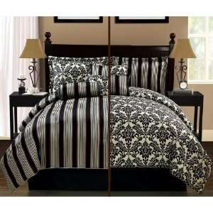  Empress Reversible Black/Taupe 11 Piece Comforter Bed In A 