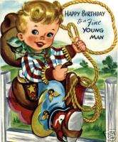 Vintage Magnet Happy Birthday Cowboy Kids #V25  