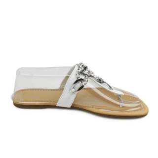 WILD DIVA TANAYA 51 Rhinestone Flat Thong Sandals. 0 inch heel, 0 
