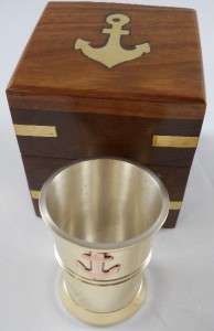 Brass Shot Glass with Anchor in Wooden Box Bar Glasses  