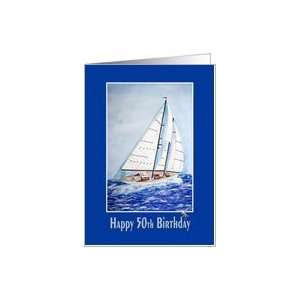  50th birthday watercolor sailboat sailing nautical birthday 