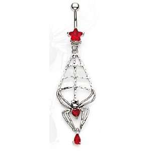 Gothic Style Red Widow Spider & Web Dangle Belly navel Ring piercing 