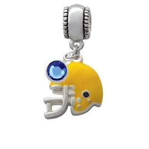Small Yellow Football Helmet European Charm Bead Hanger with Sapphire 