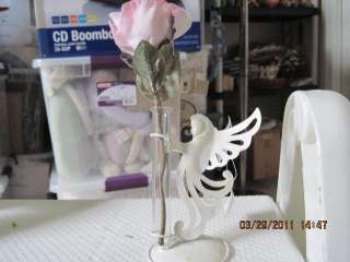 Angel Bud Vase, White Metal. Nice for table display comes with pink 