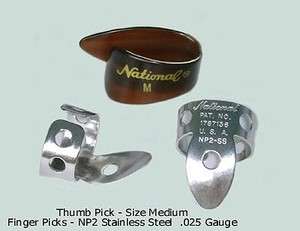 NATIONAL PICK SET SS Finger   Medium Thumb Banjo Dobro  