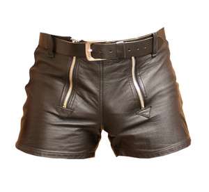 Mens Aniline Leather Shorts Front Flap Double Zipper Model New All 