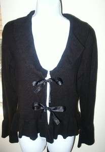 URCHIN Silk & Cashmere Black Bow Tie Cardigan Sweater   Party Evening 