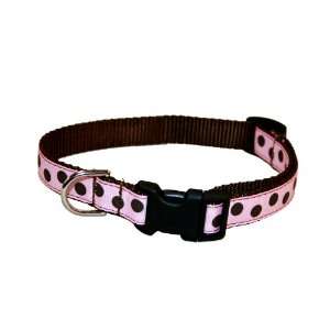  Small Pink Polka Dot Dog Collar 5/8 wide, Adjusts 10 14 