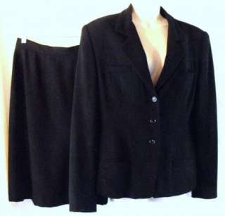 ANNE KLEIN COLLECTION size 12 Black Skirt Suit Blazer Wool Blend 