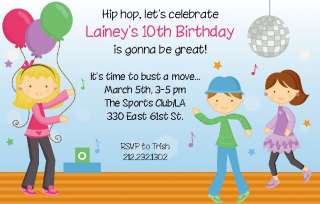 Hip Hop Dancing Dance Kids Birthday Party Invitations  