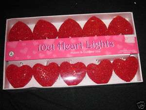 NEW 10 Count Red Valentine Heart String Lights In/Out  