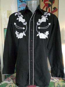 70s Vintage TEM TEX Embroidered FLOWERS Western Cowboy Shirt Medium 