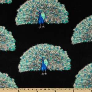  60 Wide WinterFleece Black Proud Peacock Fabric By The 