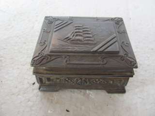 Old Antimony Box With Sail Boat / Ship Carving  