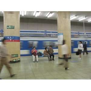 Commuters in One of Beijings Subway Stations Premium Photographic 