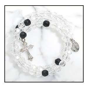  Crystal with Black Our Father Beads Wrap Style Rosary 
