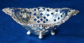 ANTIQUE PIERCED SOLID STERLING SILVER Bon BOWL NUT DISH candy BOWL PIN 
